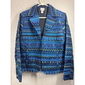 Chico's Womens Embellished Sequin Beaded Blue Jacket Blazer Size 1 M/8 NWOT‎
